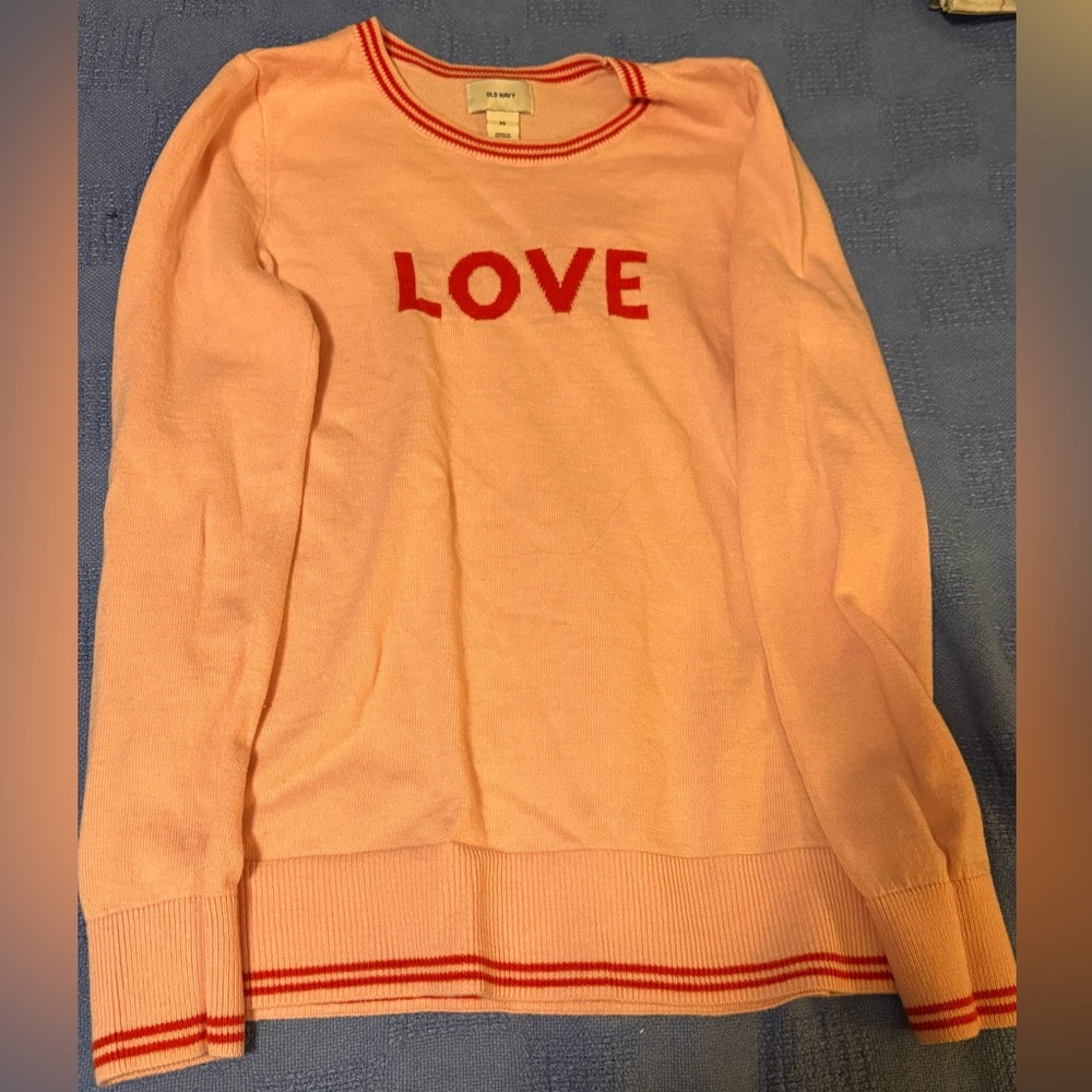 Old Navy Pink Sweater with Red 'LOVE' Design